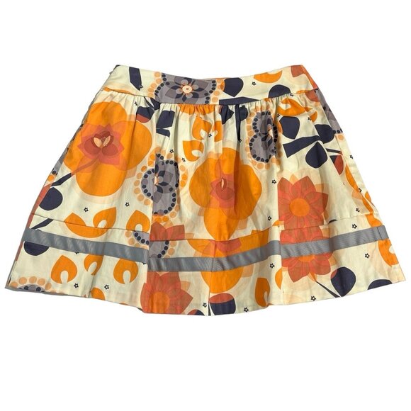 Necessary Object Skirt Womens M Orange Gray Floral Mini Aline Artsy Boho Hippie - Picture 2 of 8